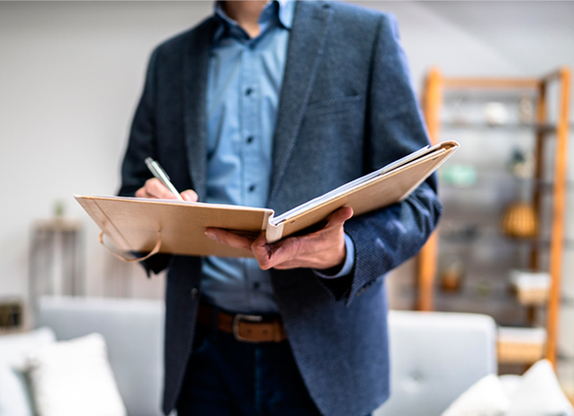 Photo courtier immobilier avec notes